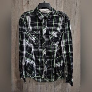 BKE Green Bay Black & Green Button Up Shirt (Size L)